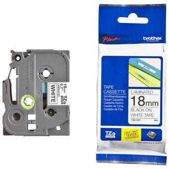 CINTA BROTHER TZE-241 NEGRO SOBRE BLANCO DE 18MM (0,7") PARA P-TOUCH 8M (26,2')