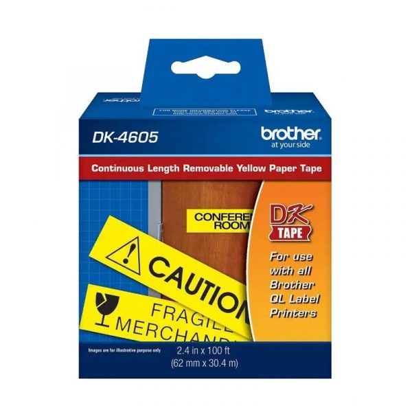 CINTA BROTHER DK-4605 2 3/7" REMOVABLE BLACK ON YELLOW PAPER LABEL DK4605