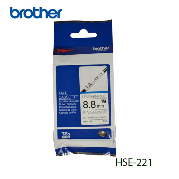 CINTA BROTHER HSE-221 8.8MM (0.34IN) X 1.5M (4.9FT) SIZE HEAT SHRINK TUBING BLACK ON WHITE RECOMMENDED FOR 2.6-5.1MM HSE221