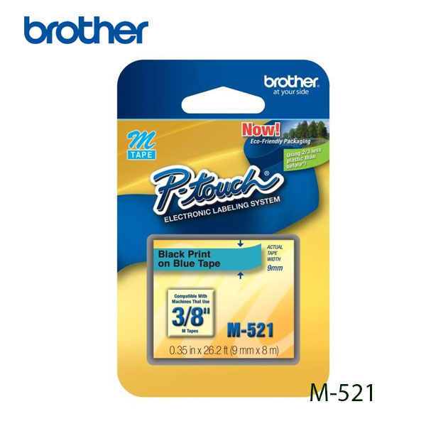 CINTA BROTHER M-521 DE COLOR NEGRO SOBRE AZUL DE 9MM (3/8") M521