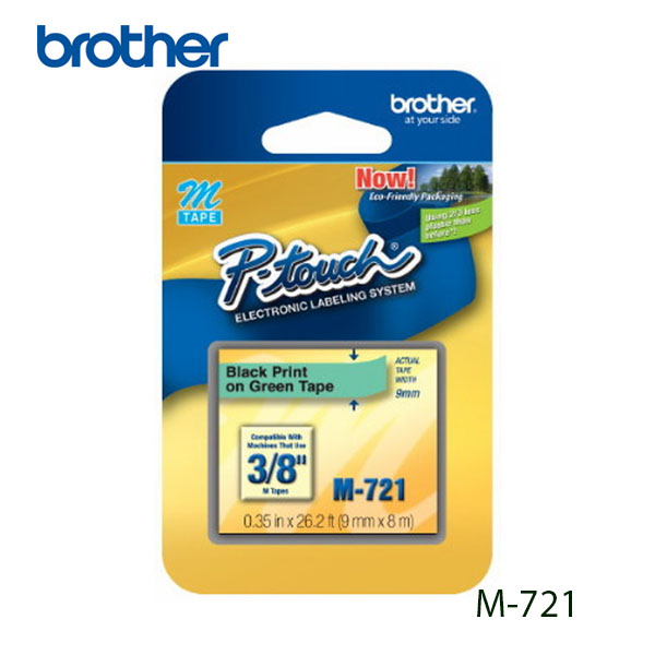 CINTA BROTHER M-721 DE COLOR NEGRO SOBRE VERDE DE 9MM (3/8") M721