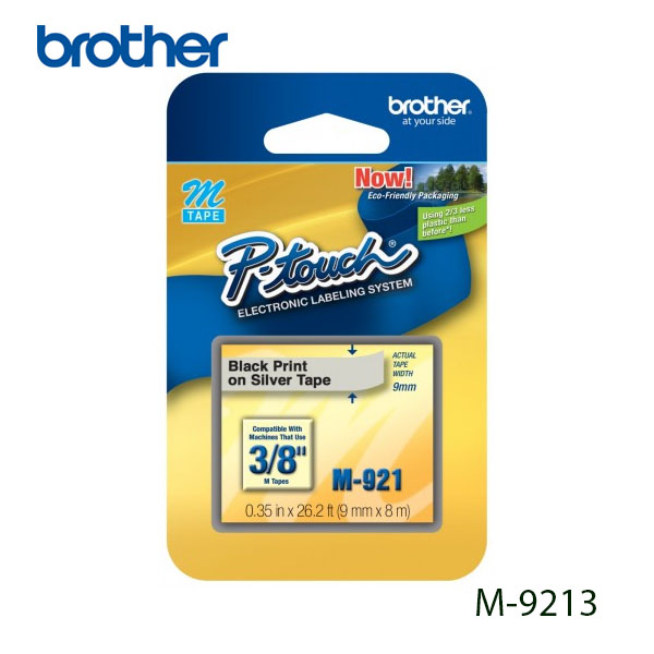 CINTA BROTHER M-9213 3 UNIDADES DE CINTA COLOR NEGRO SOBRE PLATEADO DE 9MM (3/8") M9213
