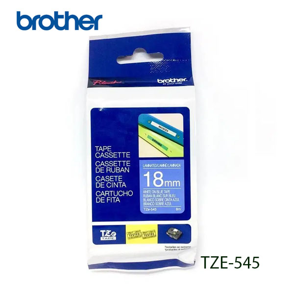 CINTA BROTHER TZE-545 LETRA BLANCA SOBRE FONDO AZUL 18MM (3/4") X 8 MTS TZE545